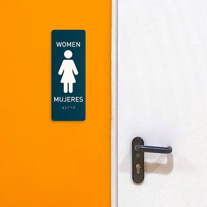 Custom ADA sign for a women's restroom with English and Spanish text