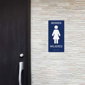 Custom ADA sign for a women's restroom with English and Spanish writing