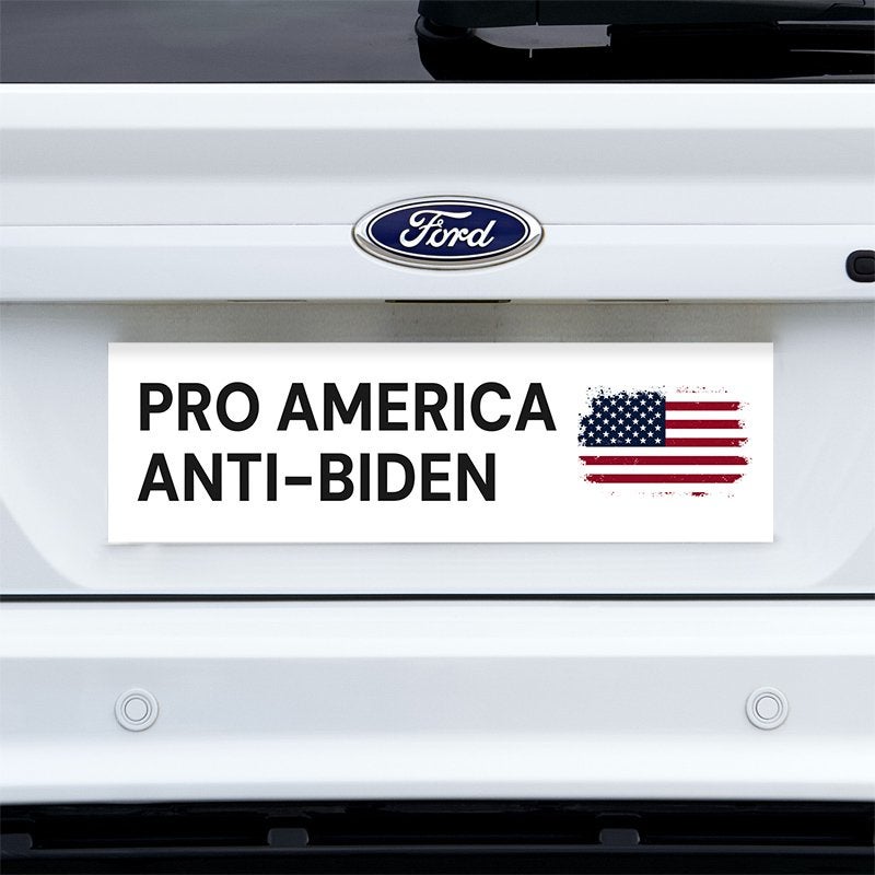 Pro America Anti-Biden bumper sticker on a white truck