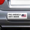 Pro America Anti-Biden bumper sticker on the bumper of a gray car