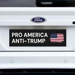 Pro America Anti Trump bumper sticker on a white truck