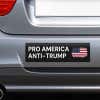 Pro America Anti Trump bumper sticker on the bumper of a gray car