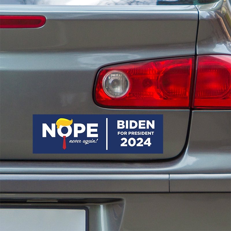 Biden for President Funny Bumper Sticker below a gray car's tail light