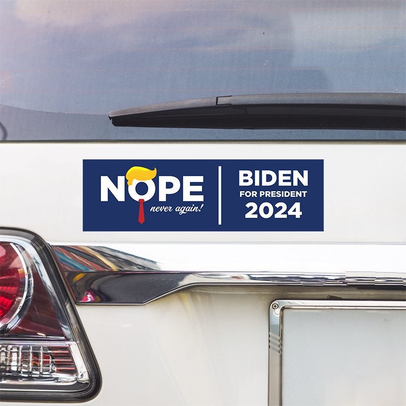 Biden for President Funny Bumper Sticker above a white car's tail light