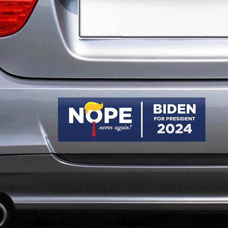 Biden for President Funny Bumper Sticker on the bumper of a gray car