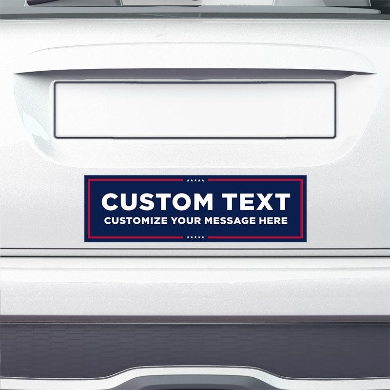 MAGA Custom Trump Bumper Sticker on the bumper of a white car