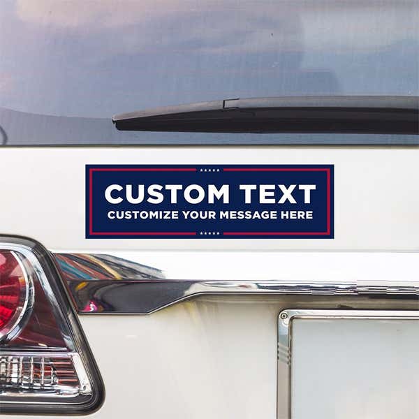 MAGA Custom Trump Bumper Sticker above a white car's tail light