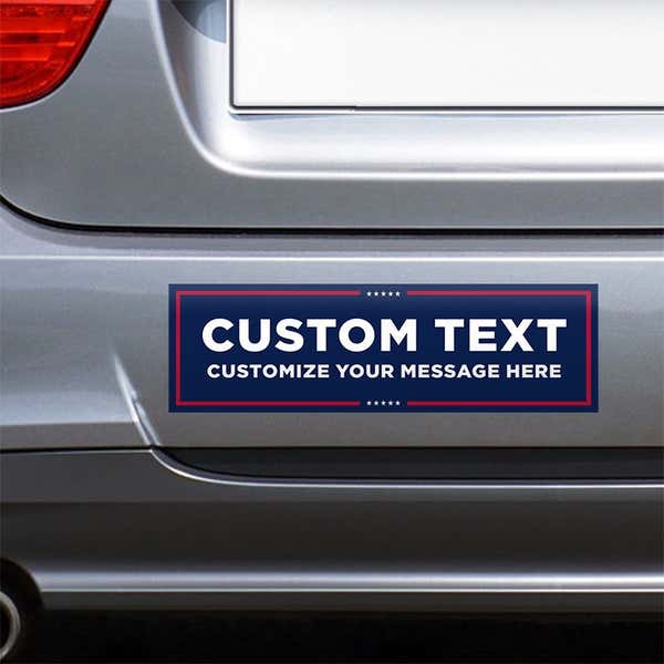 MAGA Custom Trump Bumper Sticker on the bumper of a gray car