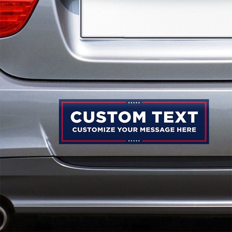 MAGA Custom Trump Bumper Sticker on the bumper of a gray car