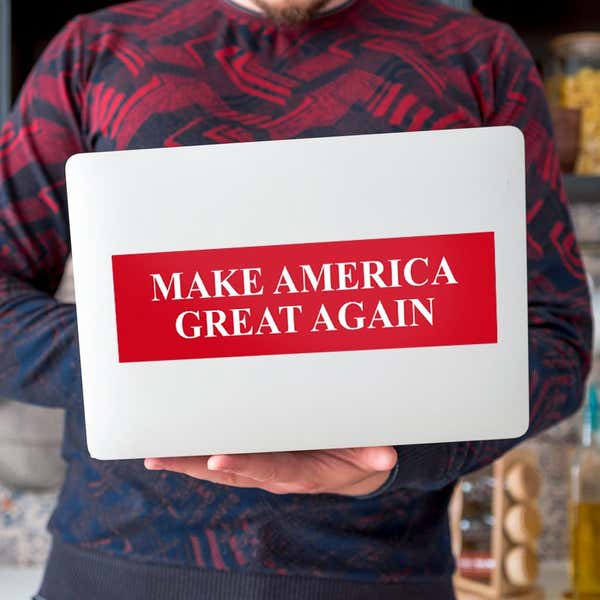Make American Great Again Bumper Sticker on a laptop