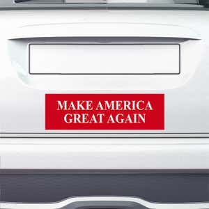 Make American Great Again Bumper Sticker on the bumper of a white car
