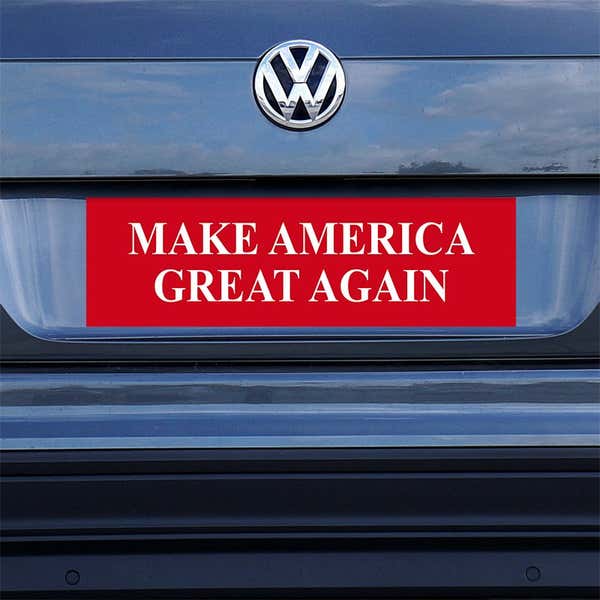 Make American Great Again Bumper Sticker on a gray car