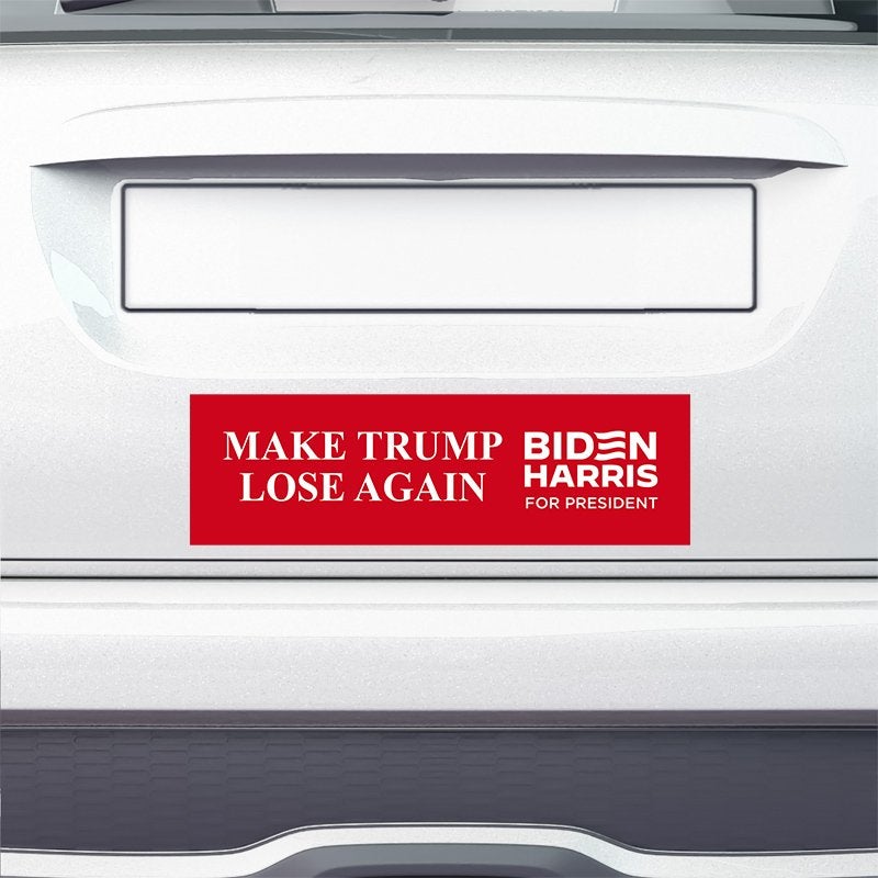 Make Trump Lose Bumper Sticker on the bumper of a white car