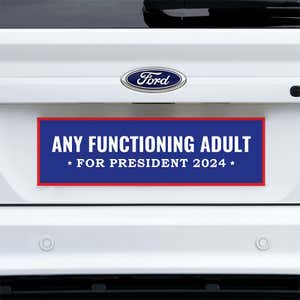 Any Functioning Adult Bumper Sticker on a white truck