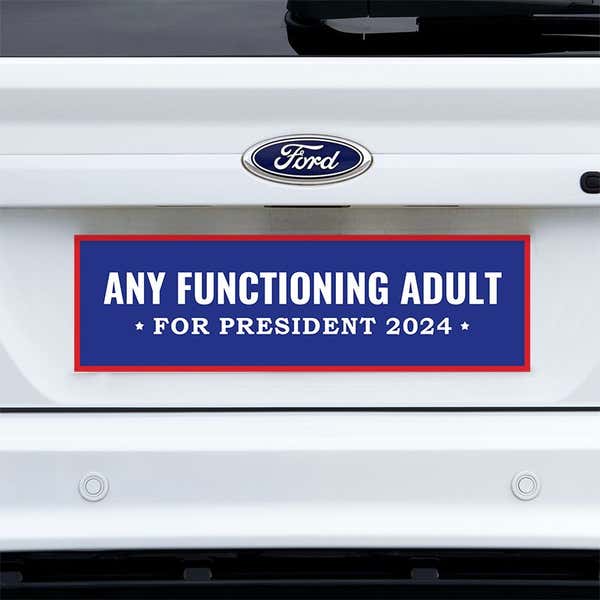Any Functioning Adult Bumper Sticker on a white truck
