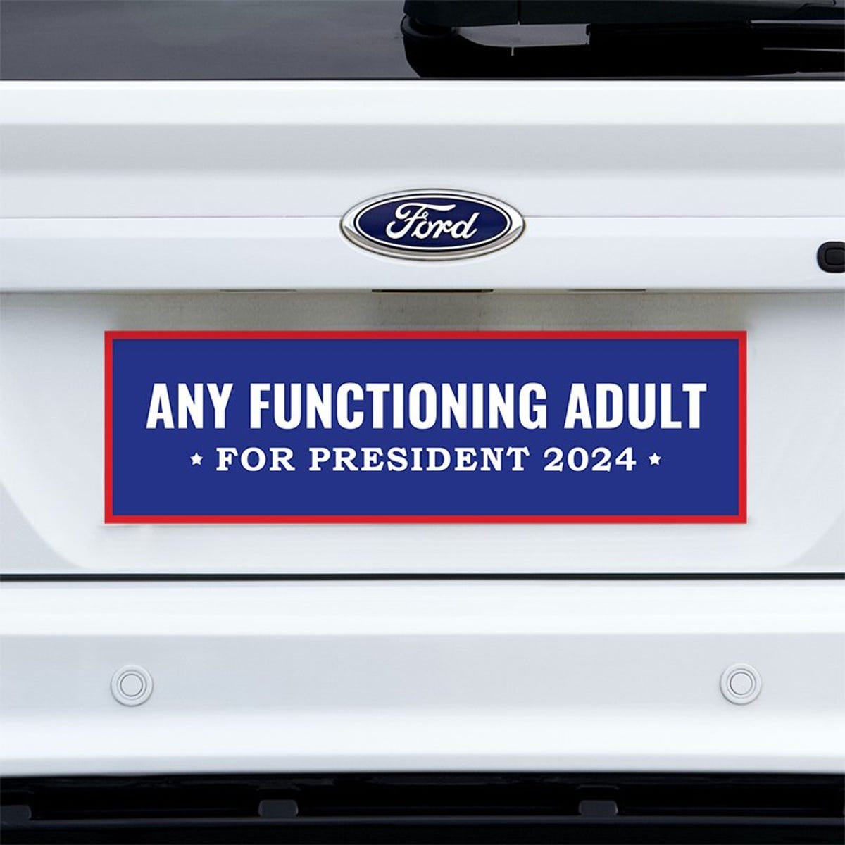 Any Functioning Adult Bumper Sticker on a white truck