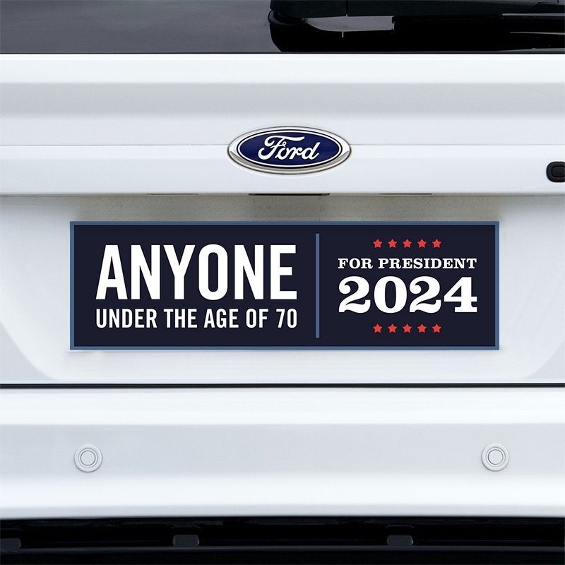 Anyone Under 70 bumper sticker on a white truck