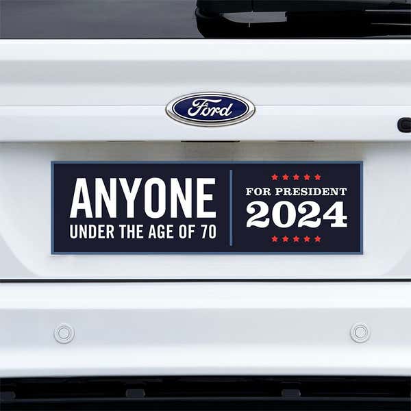 Anyone Under 70 bumper sticker on a white truck