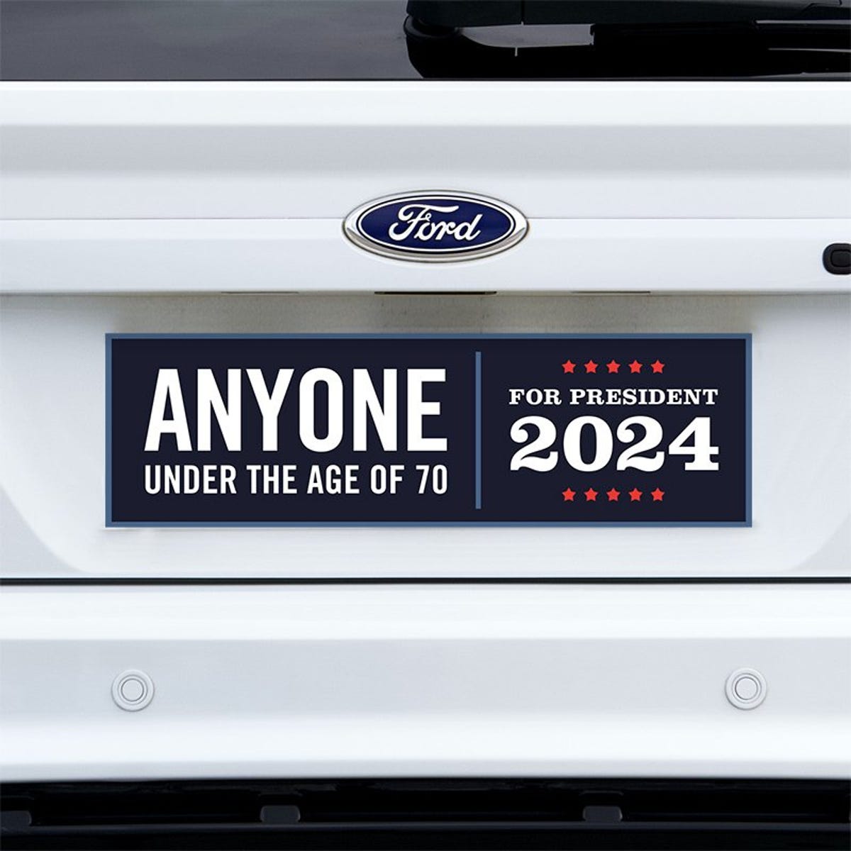 Anyone Under 70 bumper sticker on a white truck