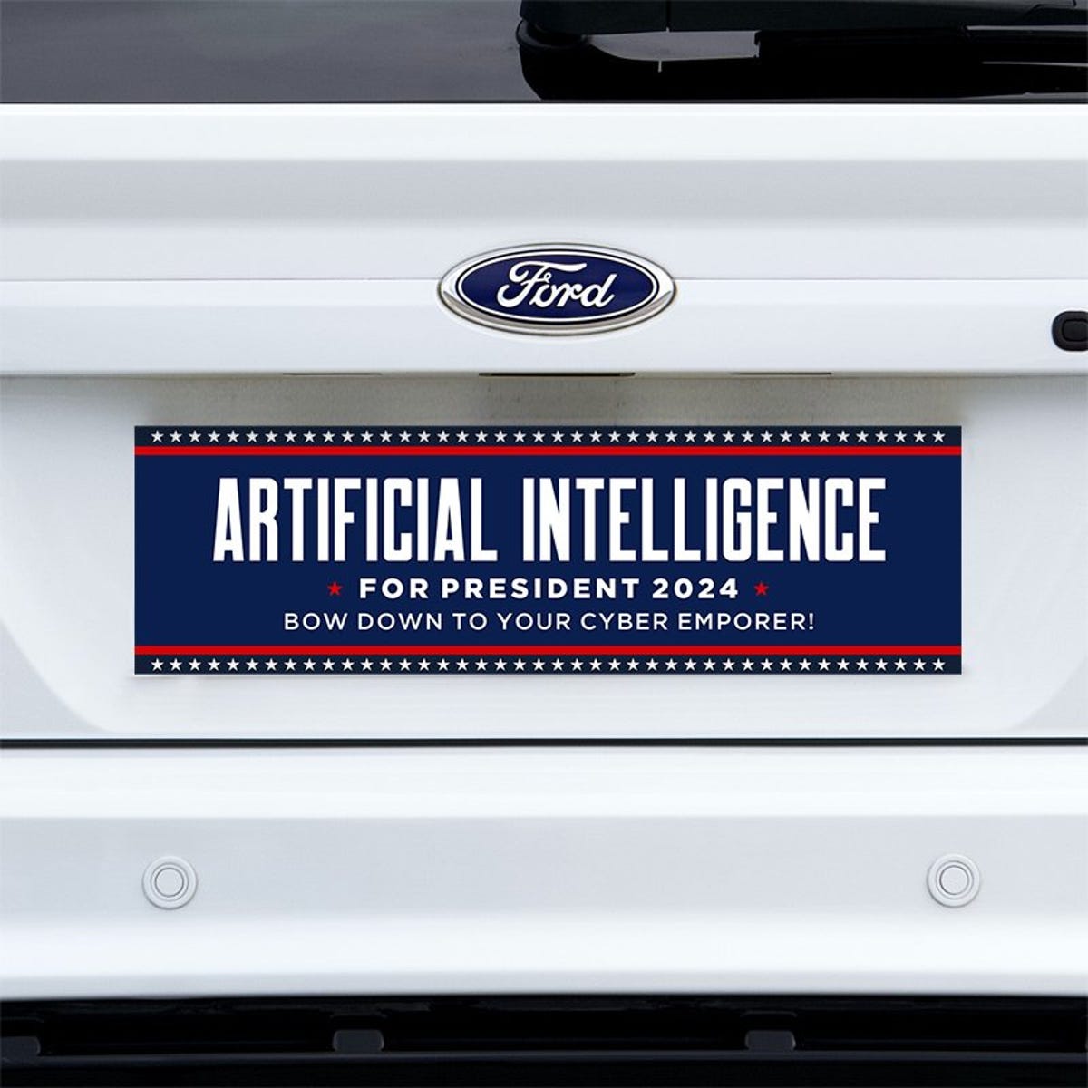 Artificial Intelligence Bumper Sticker on a white truck