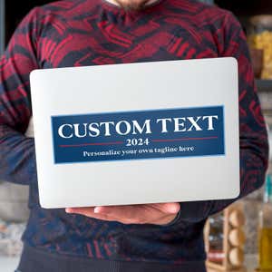 Custom Text Political Bumper Sticker on a laptop