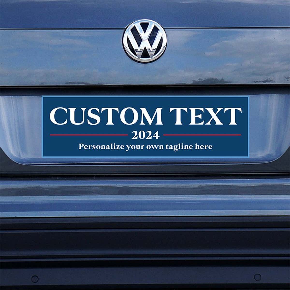 Custom Text Political Bumper Sticker on a gray car