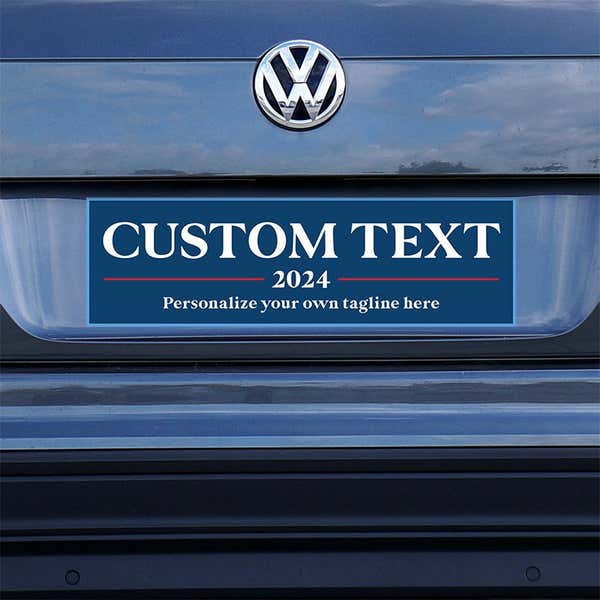 Custom Text Political Bumper Sticker on a gray car