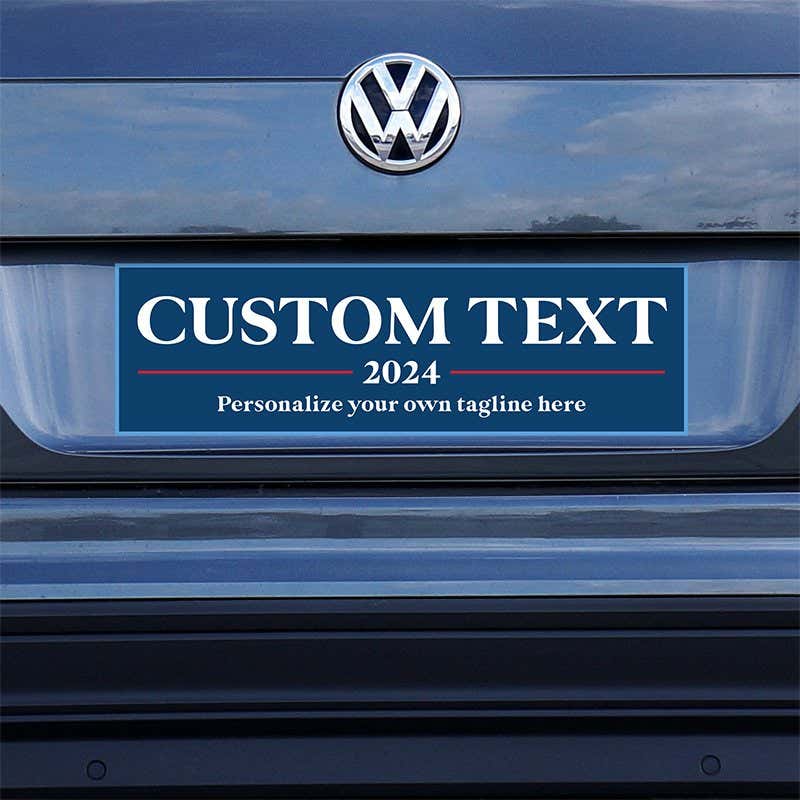 Custom Text Political Bumper Sticker on a gray car