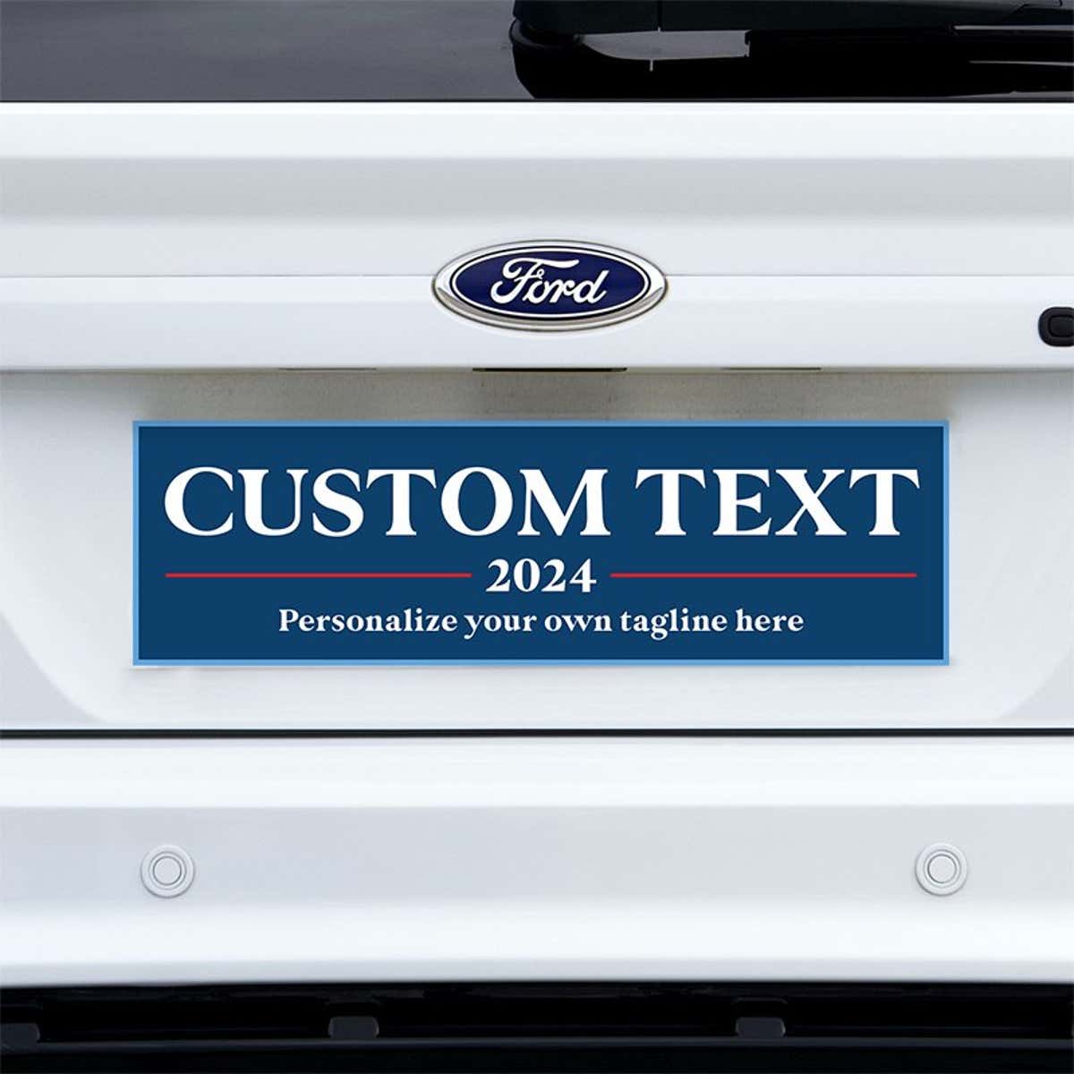 Custom Text Political Bumper Sticker on a white truck