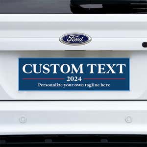 Custom Text Political Bumper Sticker on a white truck
