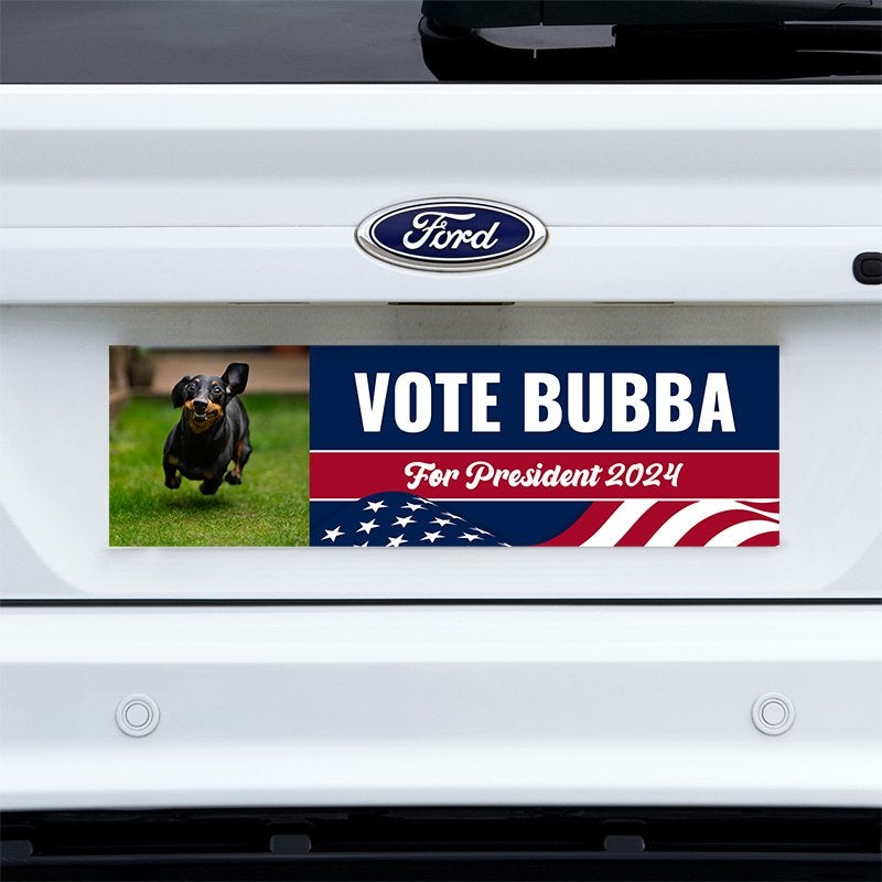 Custom Photo Political Bumper Sticker on a white truck