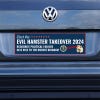 Evil Hamster Political Bumper Sticker on a gray car