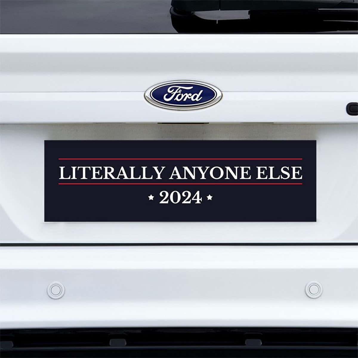 Literally Anyone Else Bumper Sticker on a white truck