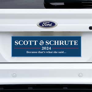 Scott Schrute Political Bumper Sticker on a white truck