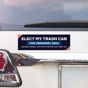 Elect My Trash Can Bumper Sticker above a white car's tail light