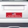 American Flag Funny Political Bumper Sticker on the bumper of a white car