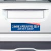 Zombie Apocalypse Political Bumper Sticker on the bumper of a white car