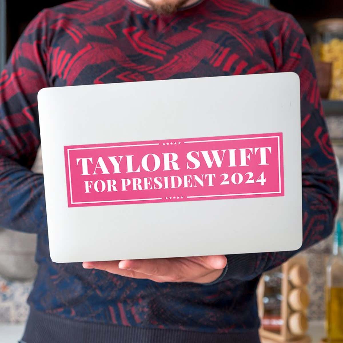 Taylor Swift for President Bumper Sticker on a laptop