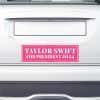 Taylor Swift for President Bumper Sticker on the bumper of a white car