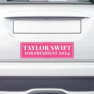 Taylor Swift for President Bumper Sticker on the bumper of a white car