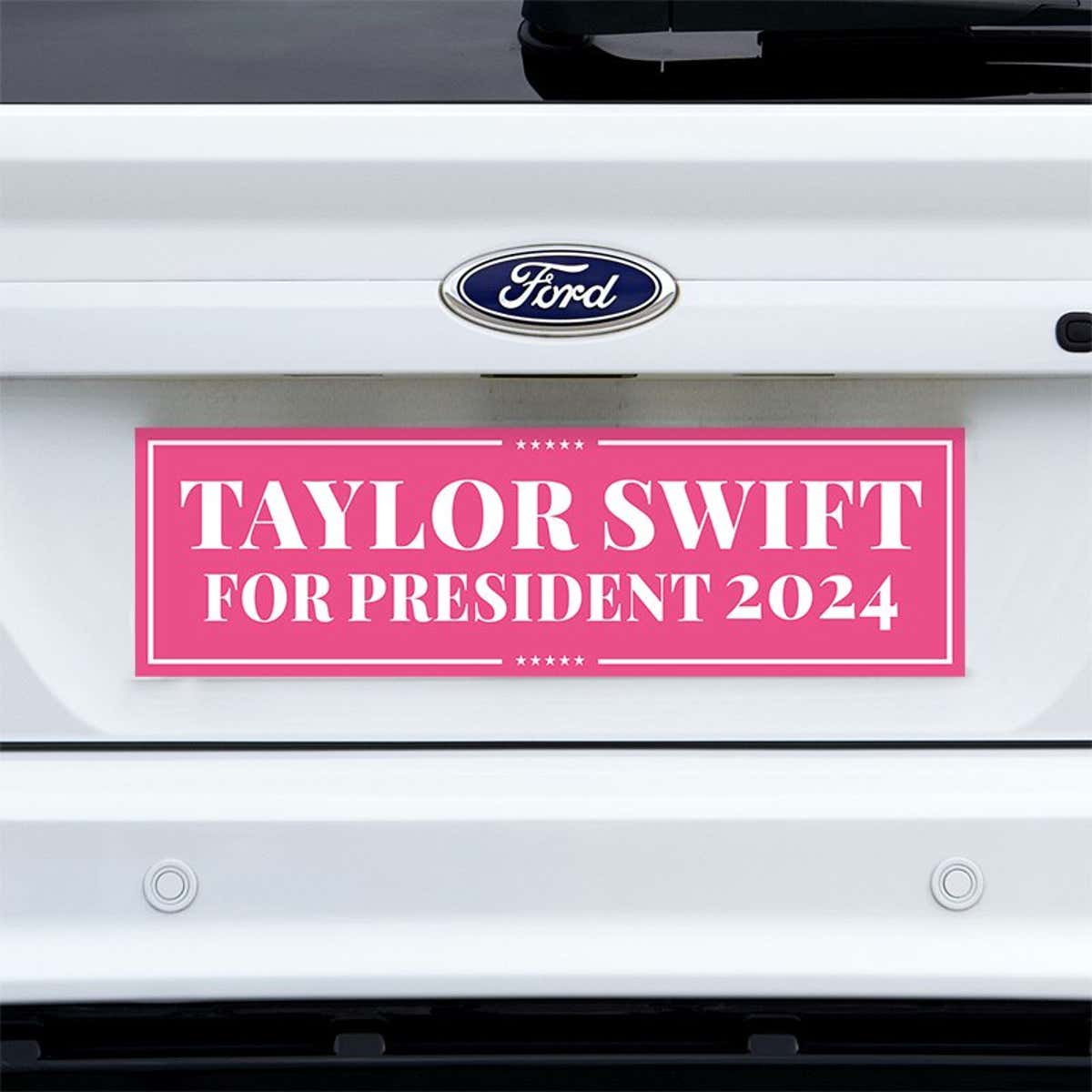 Taylor Swift for President Bumper Sticker on a white truck