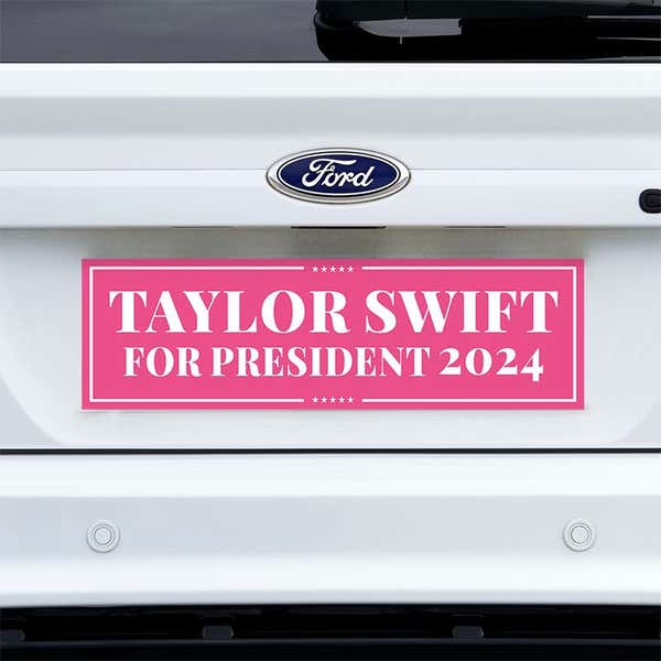 Taylor Swift for President Bumper Sticker on a white truck