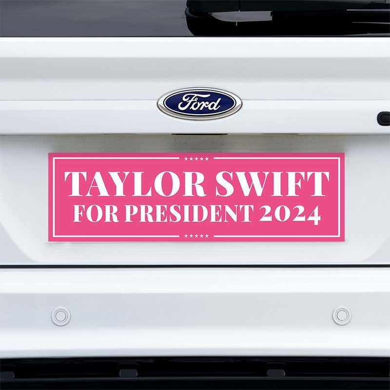Taylor Swift for President Bumper Sticker on a white truck