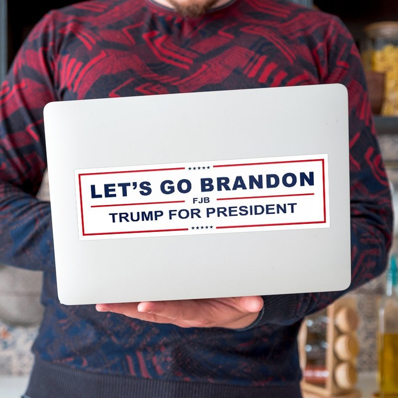 Let's Go Brandon Bumper Sticker on a laptop