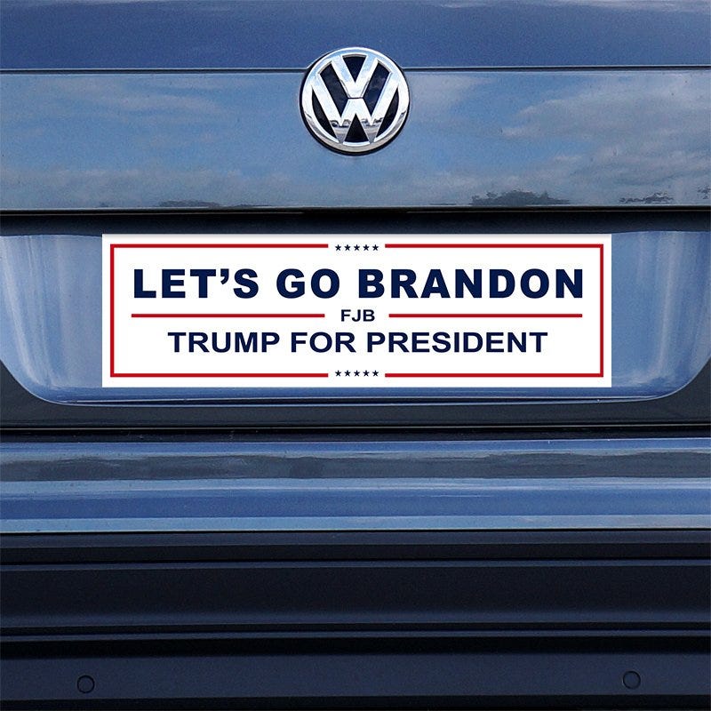 Let's Go Brandon Bumper Sticker on a gray car