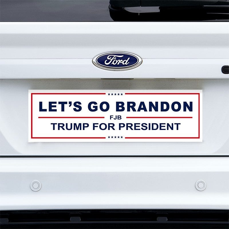 Let's Go Brandon Bumper Sticker on a white truck