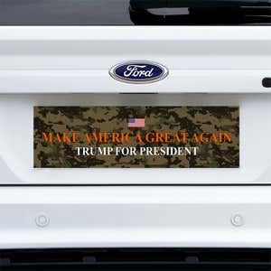 Camo MAGA Bumper Sticker on a white truck
