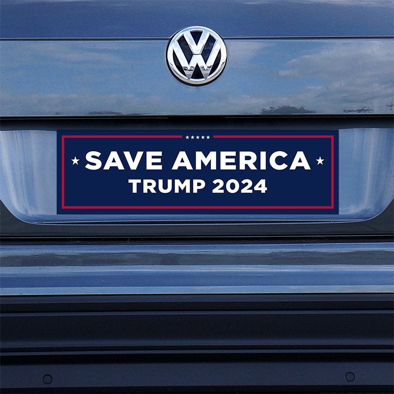 Save America Bumper Sticker on a gray car