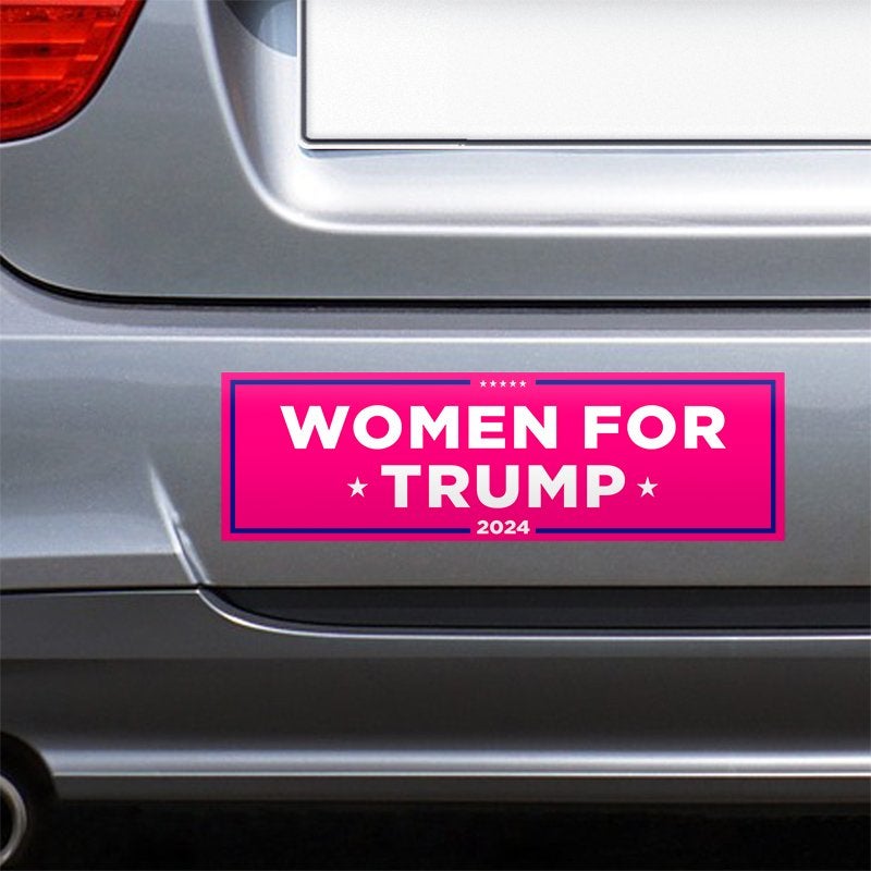 Women for Trump Bumper Sticker on the bumper of a gray car