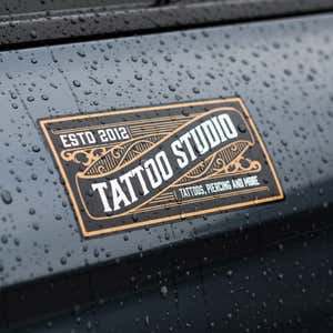 A custom horizontal vinyl sticker for a tattoo shop